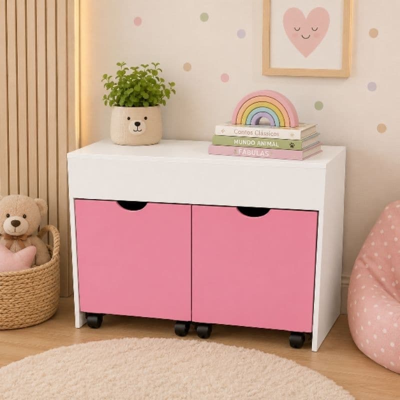 🧸 Organizador Infantil 2 Nichos Com Rodinhas em MDF Várias Cores