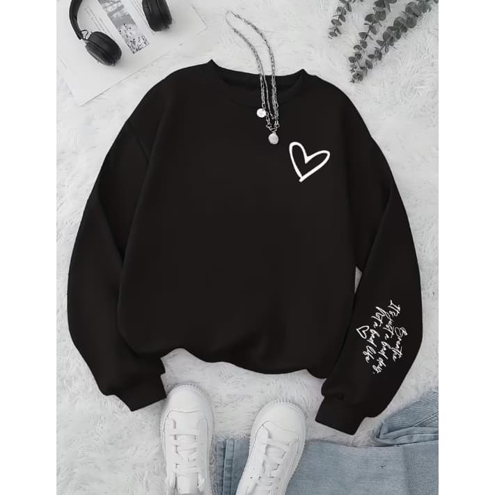 Casaco Moletom Y2k Coquette Minimalista Love Escritas Fofo Inverno Quentinho Gola Redonda