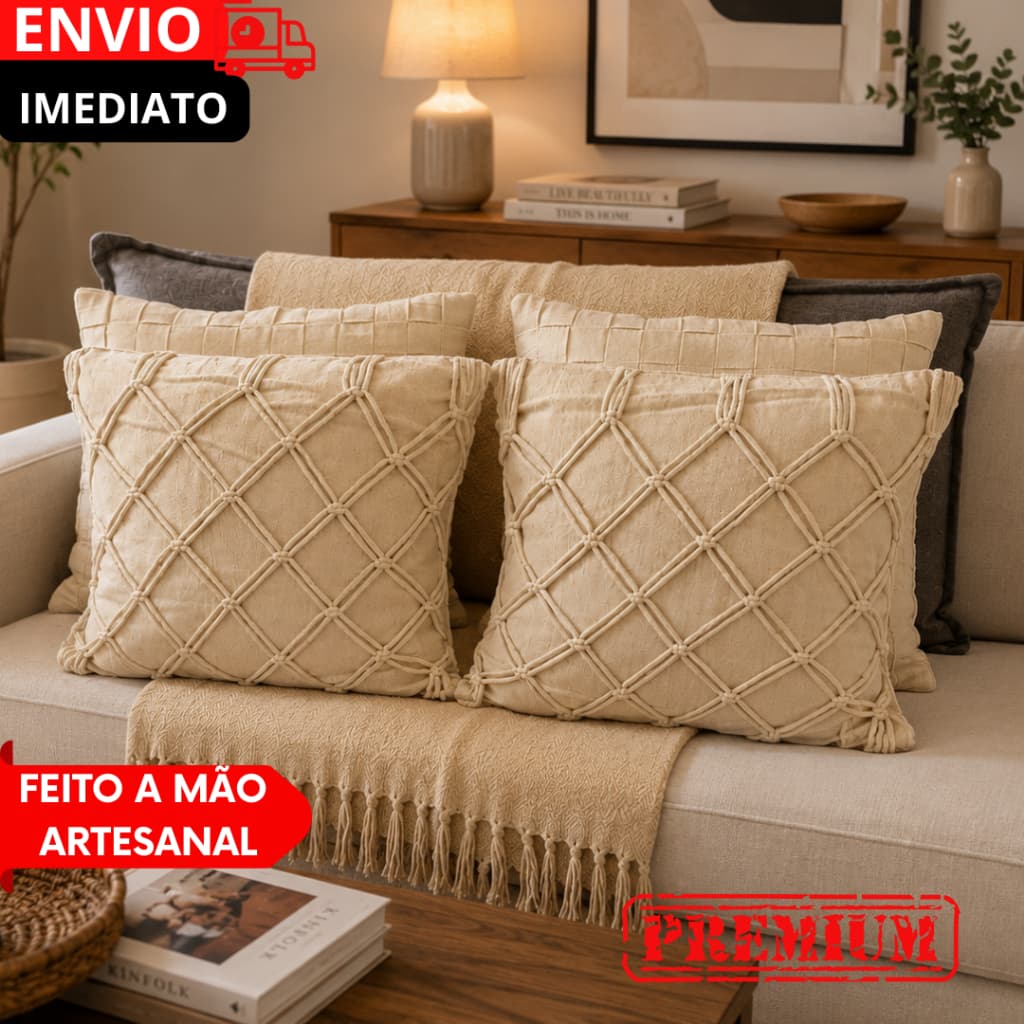 CAPA DE ALMOFADA ARTESANATOS - ALGODÃO ARTESANAIS PREMIUM ELEGANTE DECORAÇÃO SALAS SOFÁS OU CAMAS...