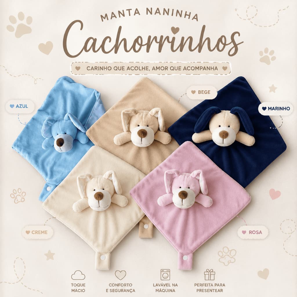 Naninha Bichinhos Bebe em Plush Prendedor Chupeta Dog Rosa Azul Marinho Bege Palha