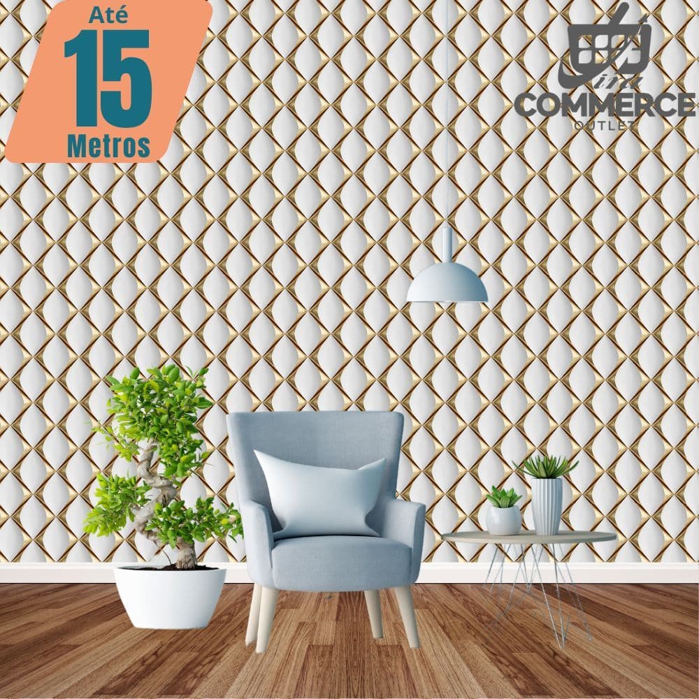 Papel de Parede Decorativo Losango Dourado 3D Adesivo Autocolante 5m x 45cm Sala Quarto