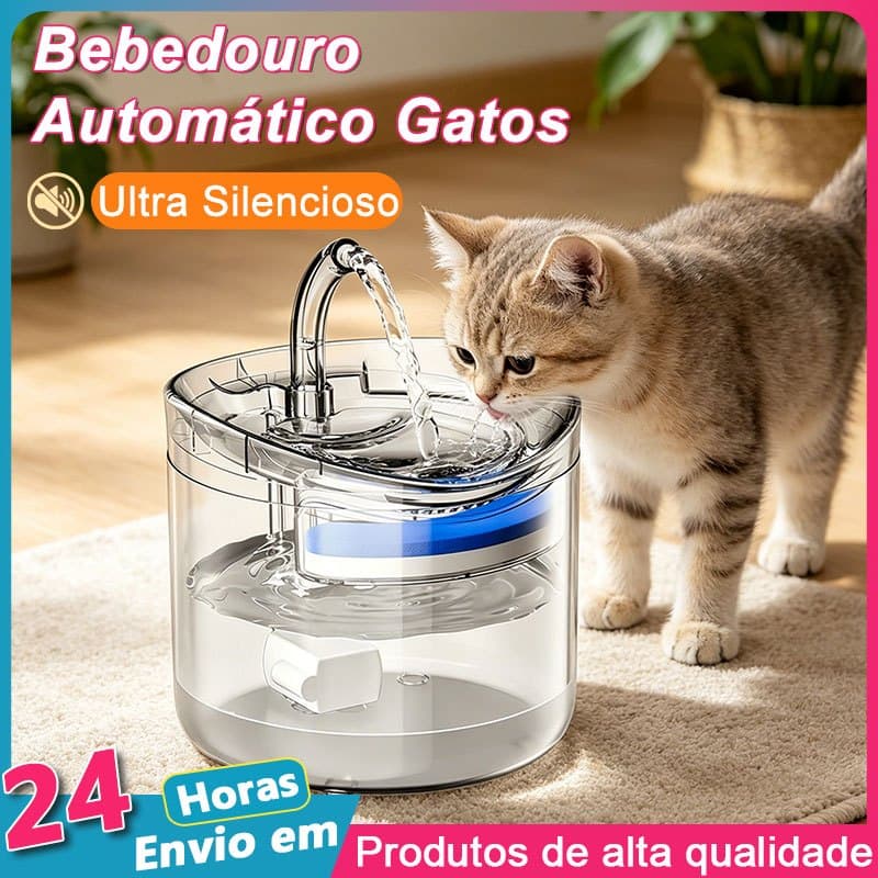 Fonte Água Automática Transparente p/ Gatos e Cães 2L – Bebedouro Inteligente Silencioso com Filtro