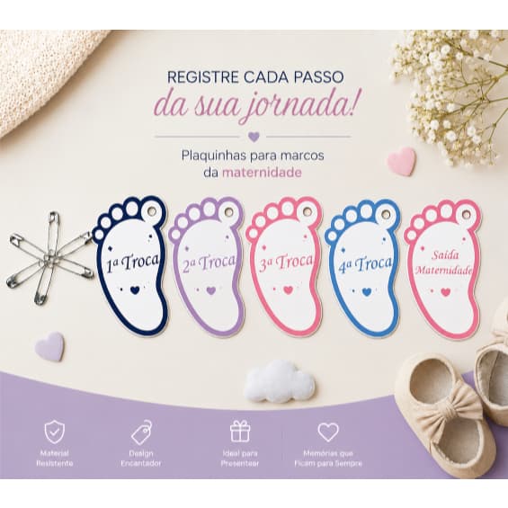 Kit 5 Tags Identificações de Trocas para Saquinhos Organizadores de Mala de maternidade