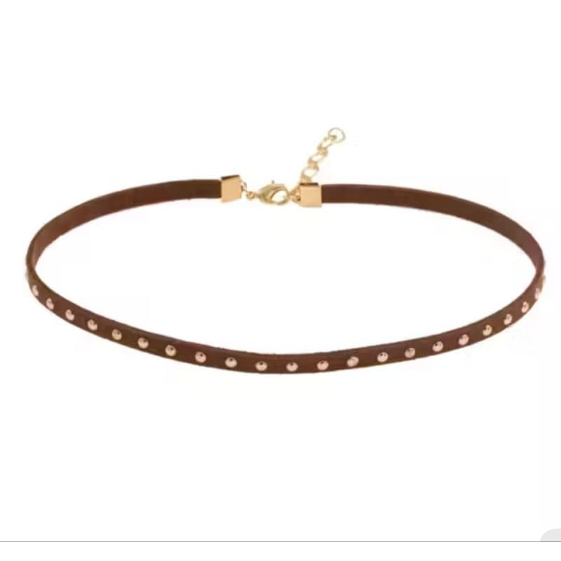 Choker Gargantilha Colar Cordão Courinho Camurça Preto,Nude,Marrom com Tachinhas Vintage Western Country