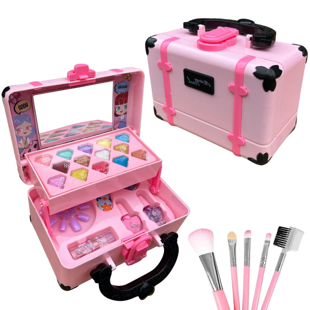 Kit Maquiagem Infantil Maleta Rosa Completa C/ Espelho Acessórios Sombras Batom Brinquedo Menina Beleza Fashion Presente