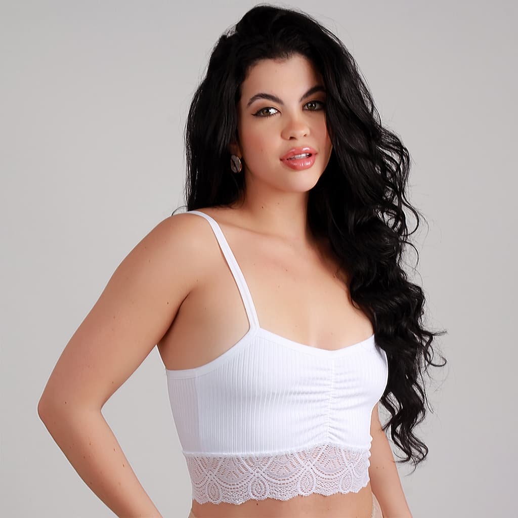 Top Cropped Feminino Renda Canelado Sem Costura Alcinha Confortável