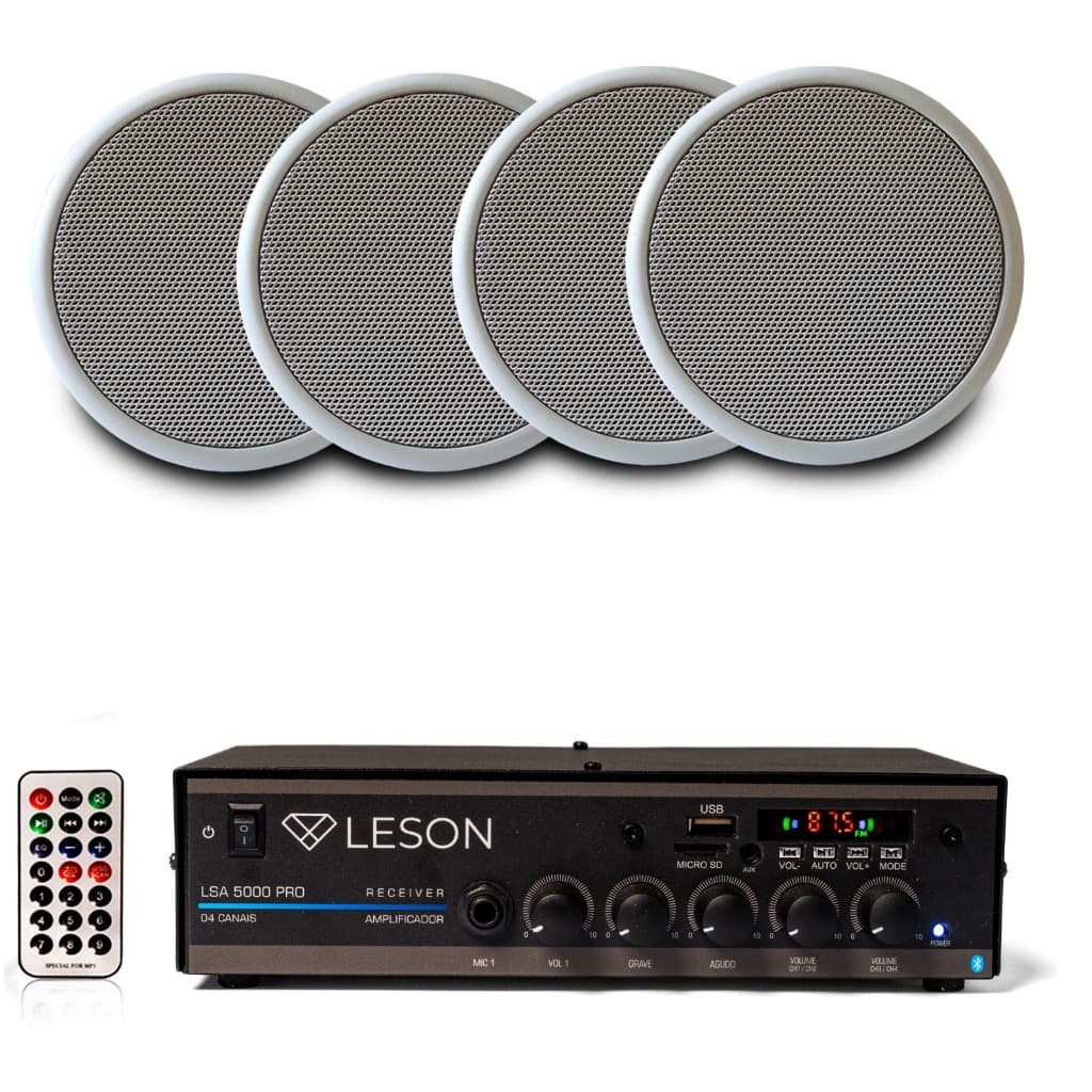 Kit Som Ambiente 4 Caixas 5pol Receiver Bt + Arandela Embutir Branco 127/220v