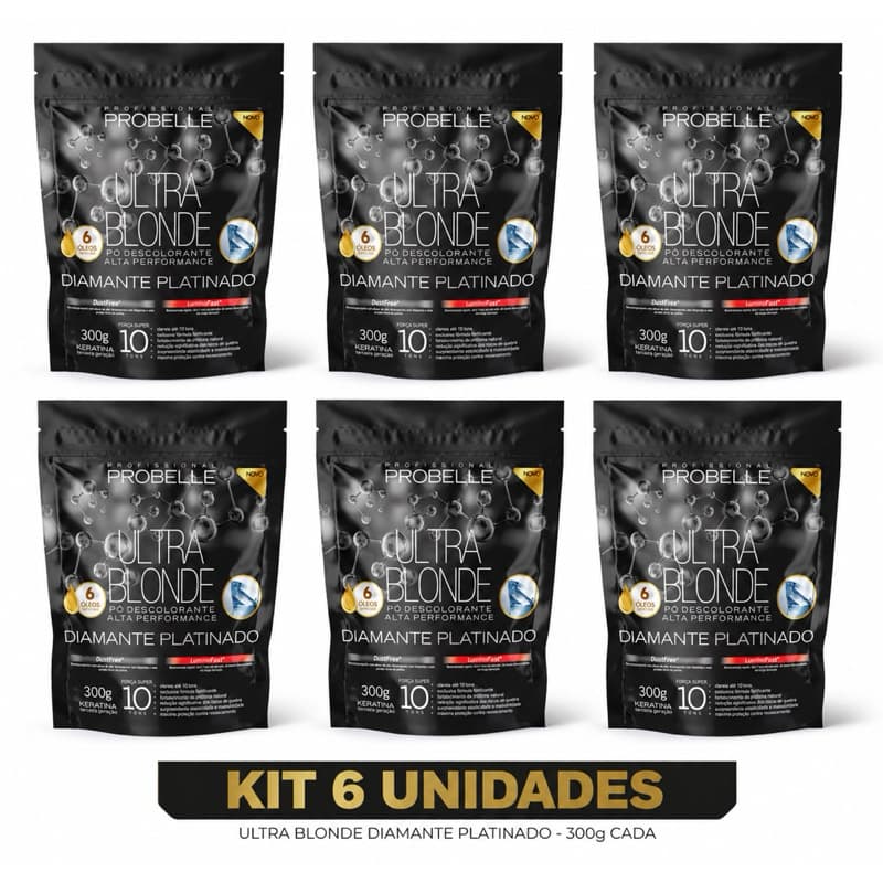 KIT 6 PÓ DESCOLORANTE DIAMENTE PLATINADO ULTRA BLONDE 300g PROBELLE