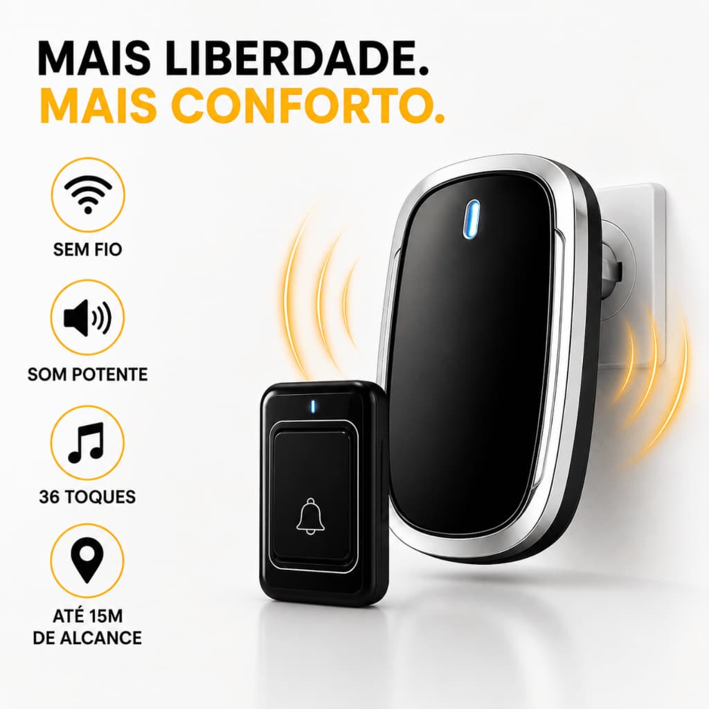 Campainha Sem Fio Residencial Wireless De Longo Alcance Eletrônica Sem Fio Bivolt Prova D´água