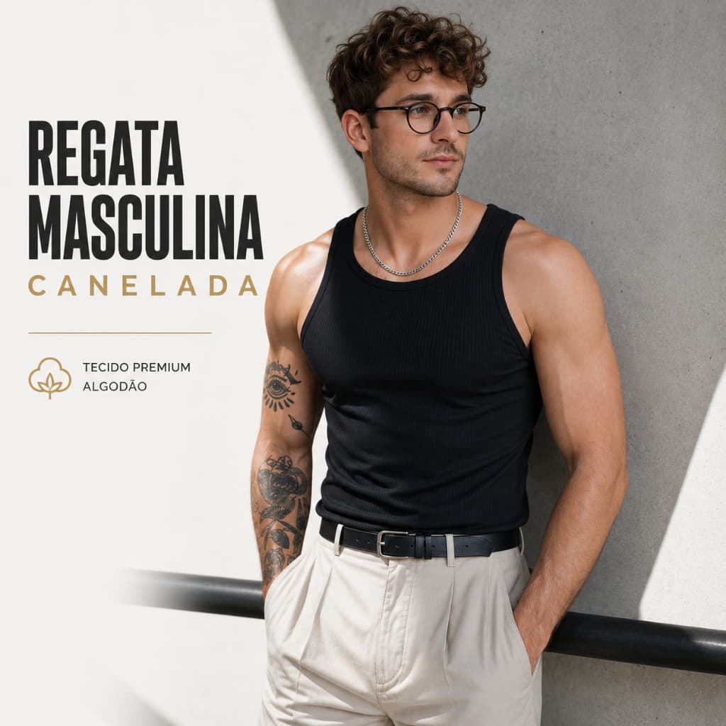 Regata Masculina Canelada Americana Ribana Camiseta Masculina Algodão Elastano Academia Slim Justa