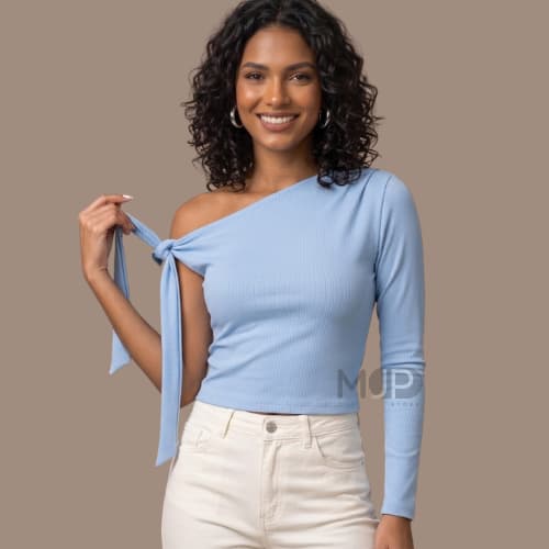 Blusa feminina cropped amarração ombro único de amarrar uma manga mula manca confortavel moda