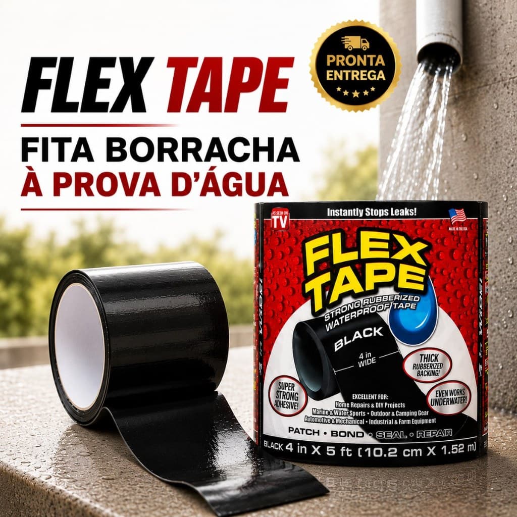 Fita Impermeável Super Resistente Flex Tape Superfita Flex Original 10x150cm Preto