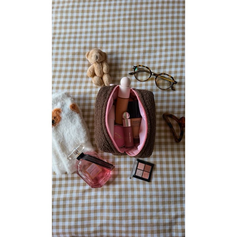 Necessaire Atoalhada - Rosa Cacau - Marrom + Rosa
