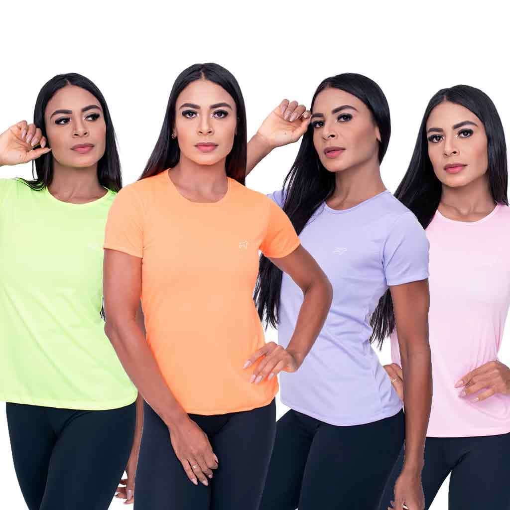 Kit 4 Camisetas Femininas Dry Fit Parvori Academia Treino Liso