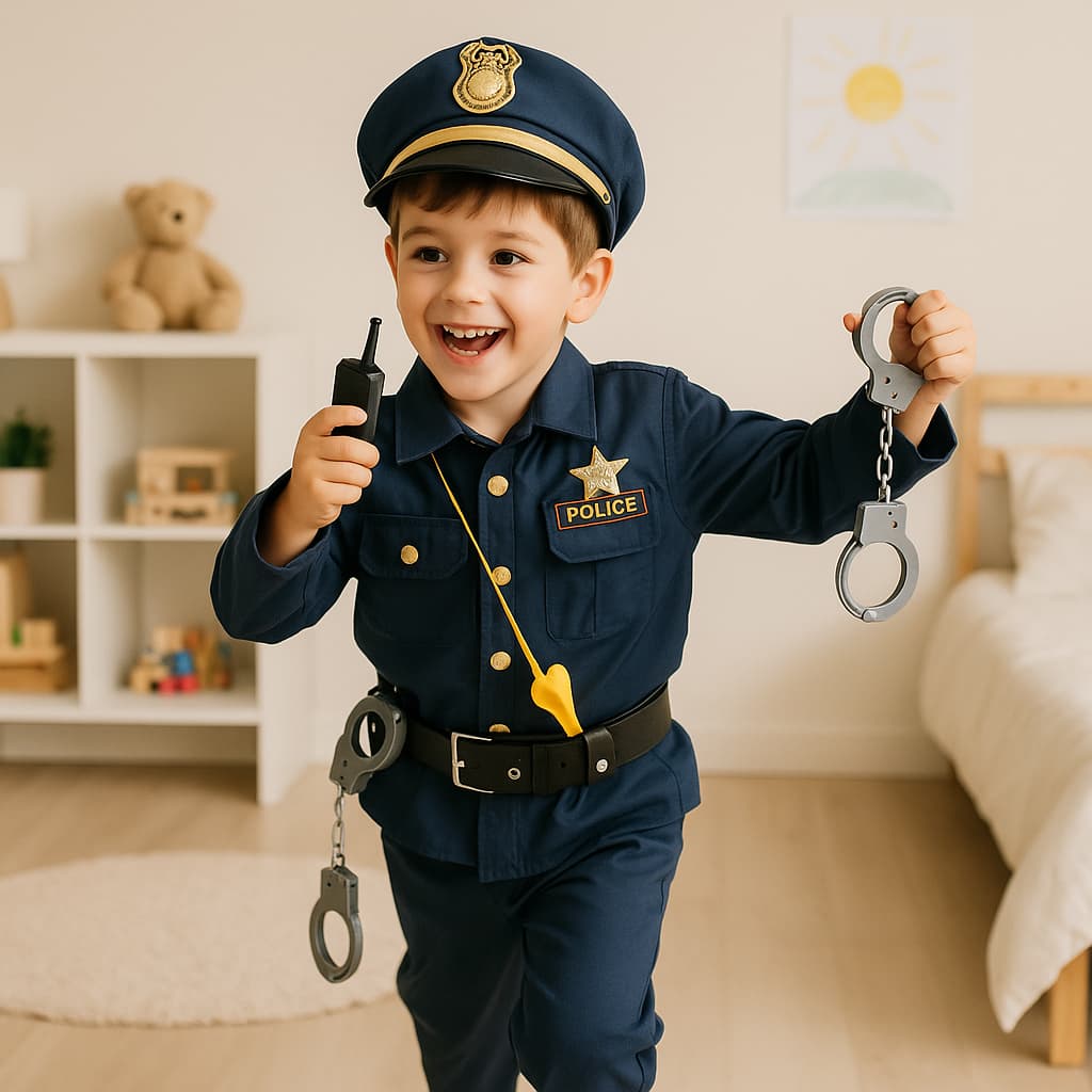 Linda Fantasia Policial Infantil Completa – Calça, Blusa, Cap e Acessórios para Brincar de Proteger!