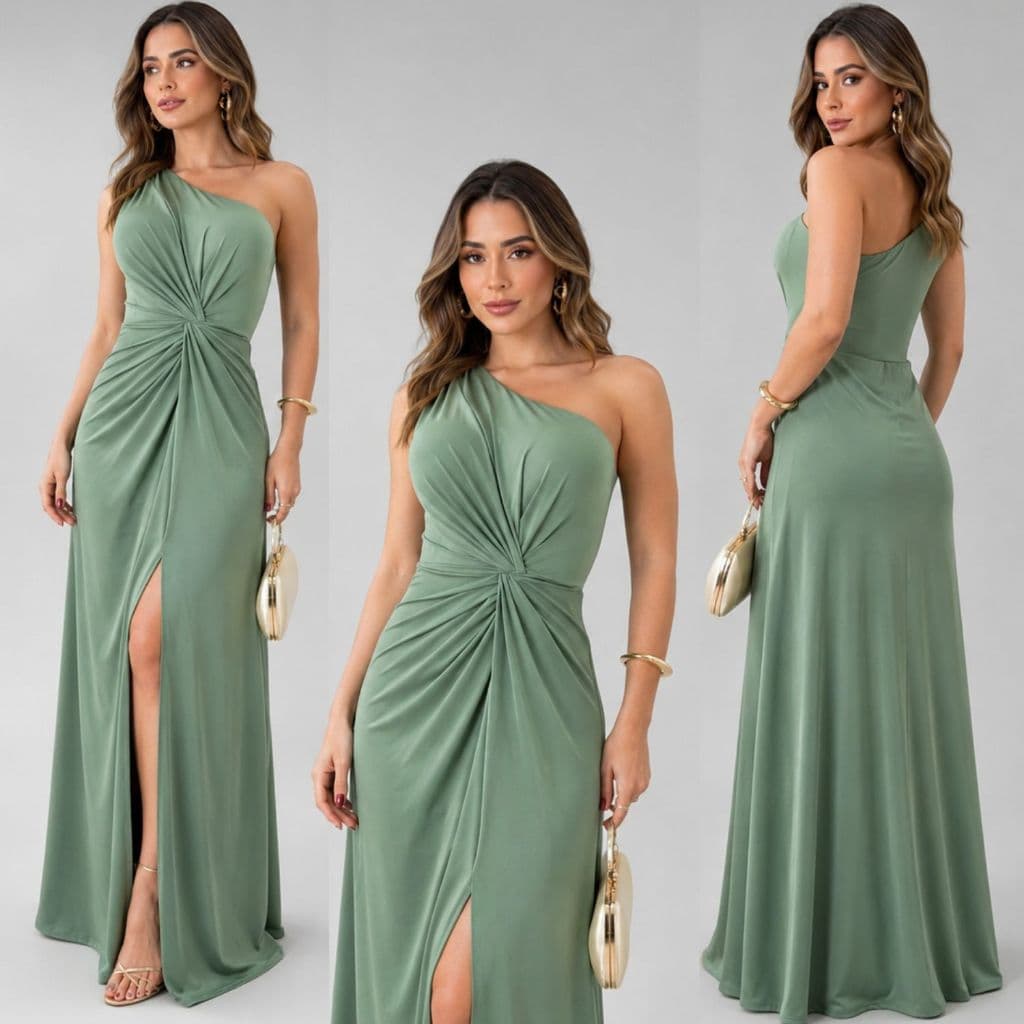 Vestido Feminino Longo Luxo Nozinho Elegante Ombro Só Festa/ Casamento/ Madrinha/ Formatura