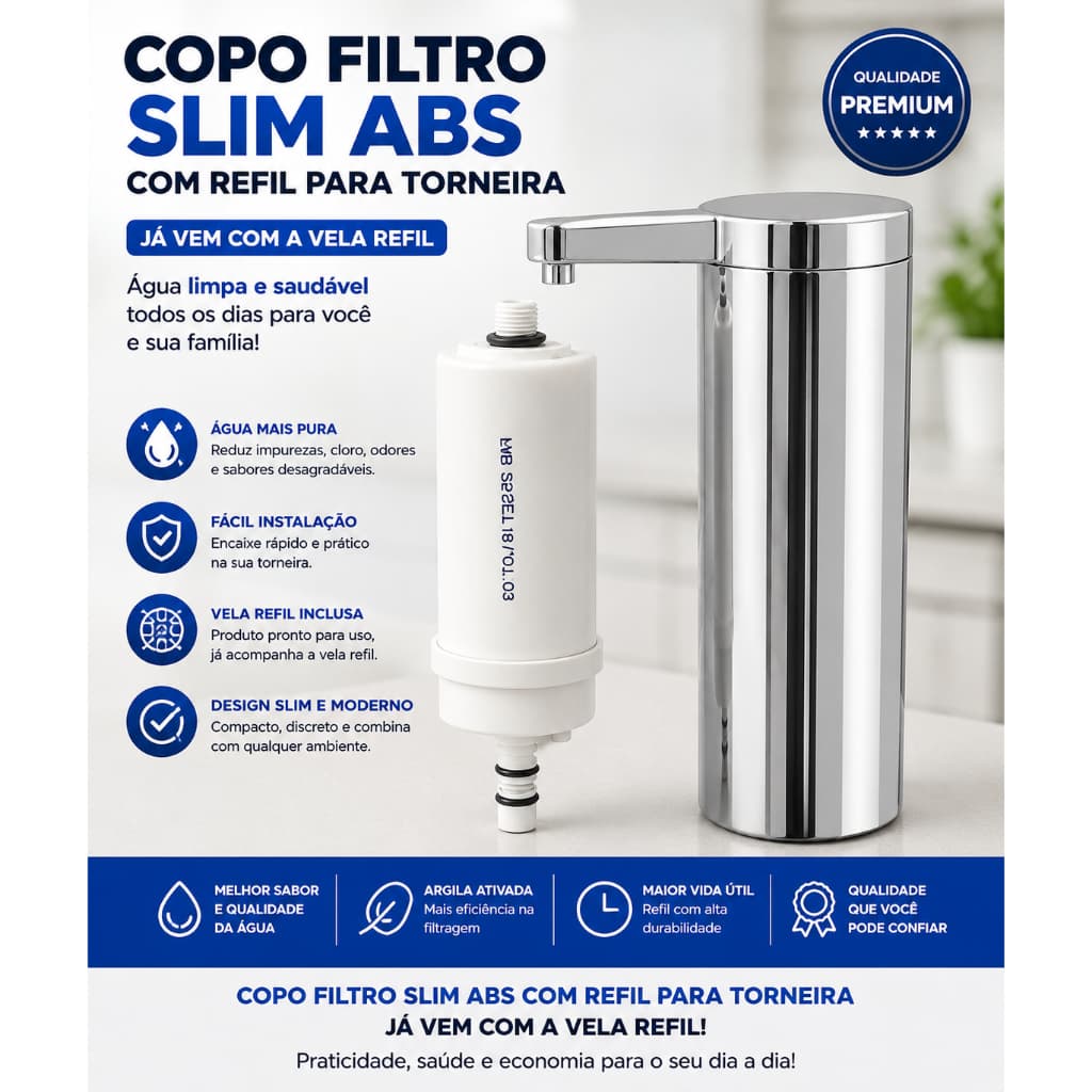 Copo Filtro Slim Abs com Refil para Torneira de Filtro