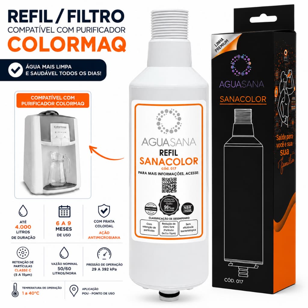 Filtro para Purificador Colormaq. Refil AGUASANA compatível com o bebedouro.
