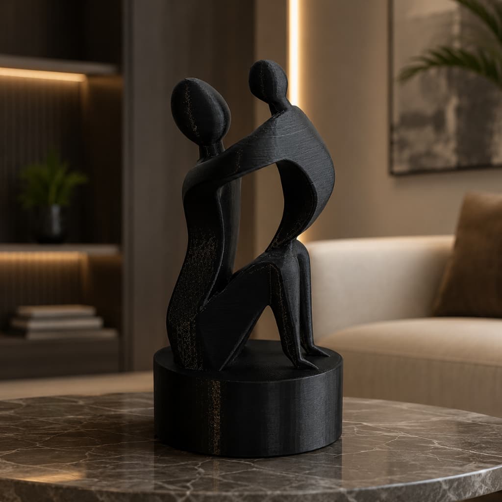Escultura Mãe e Filho Minimalista Decorativa Arte Moderna Presente Criativo Preto ou Branco