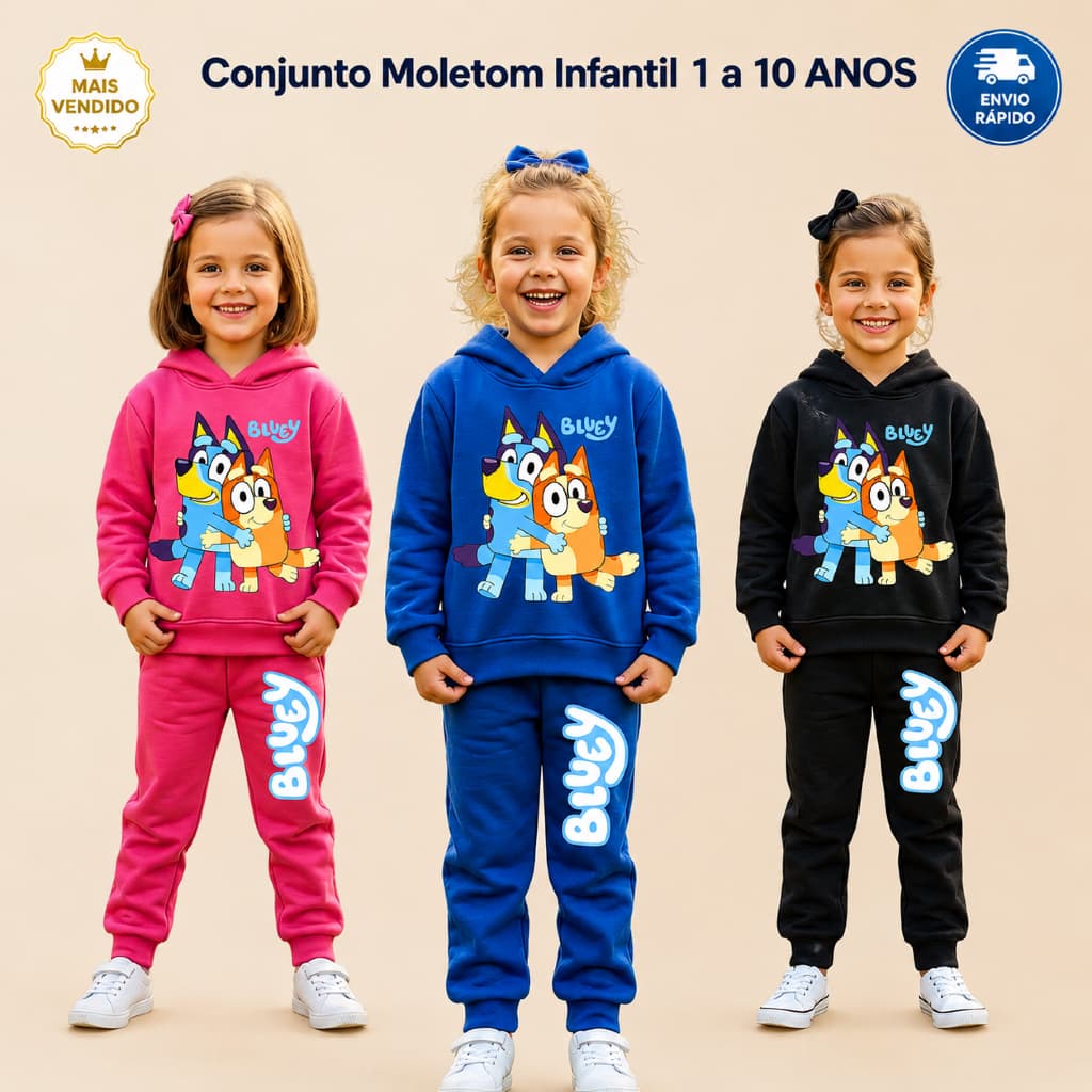 Conjunto Moletom Infantil Blueey Bing Casaco Inverno Capuz Frio Filme Desenho cachorro Conforto e qualidade quentinho