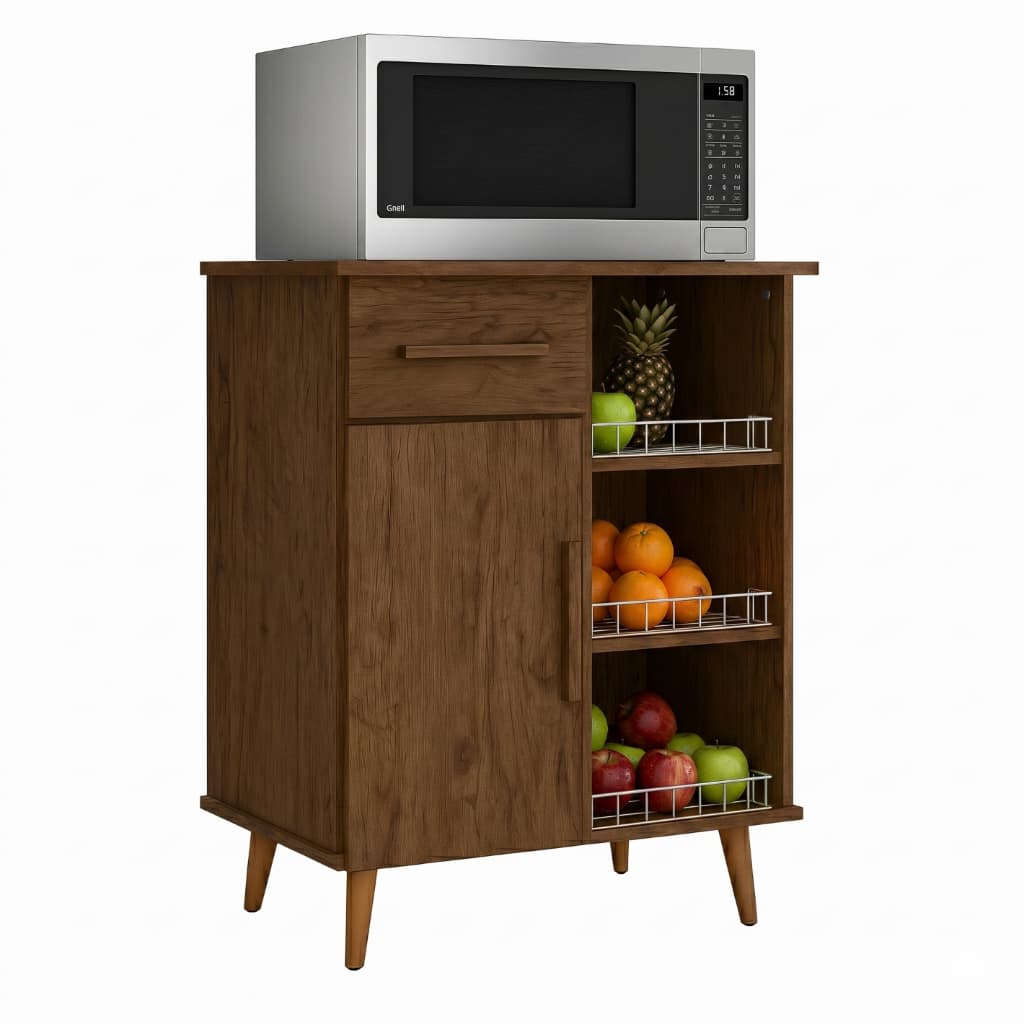 Fruteira Balcão Armário C/ Suporte P/ Microondas Portas + Gavetas Cor Canela