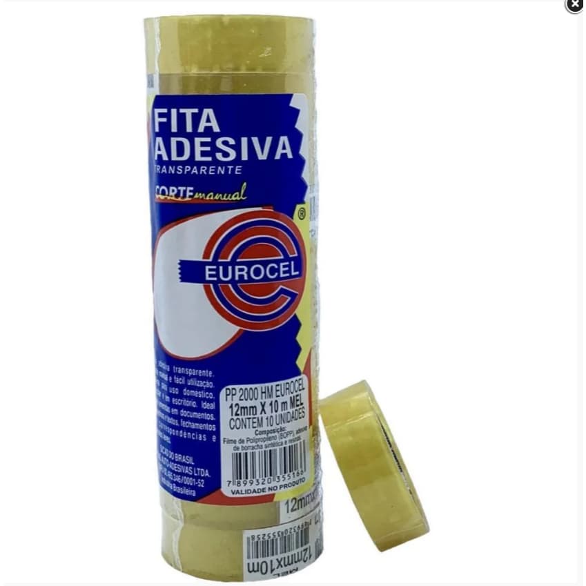 Kit 10 Fita Adesiva PP 2000 12 mm x 10 m Transparente Eurocel