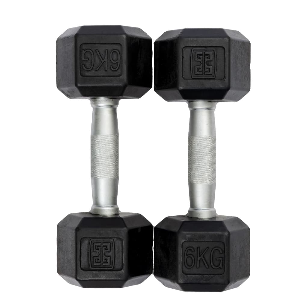 Par Dumbell 6kg Sextavado Emborrachado Vulcanizado Halter Academia Musculação - (2 Unidades)