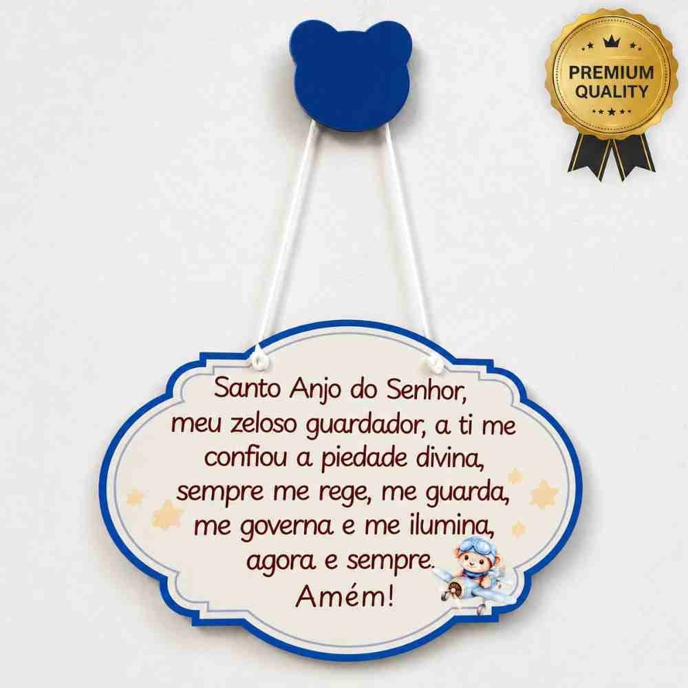 Enfeite de Porta Quadro Oração Santo Anjo do Senhor em MDF Decoração Quarto ou Presente.
