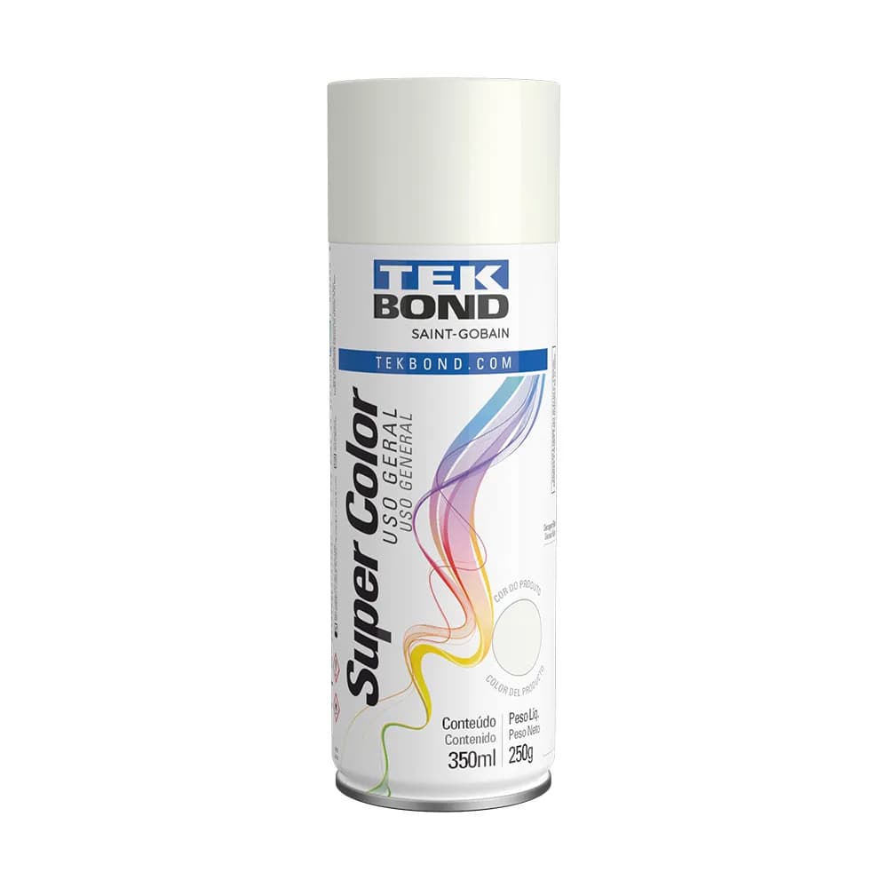 Tinta Spray Branco Fosco Tekbond Super Color Uso Geral Automotiva Madeira Metal Grafite 350ml / 250g