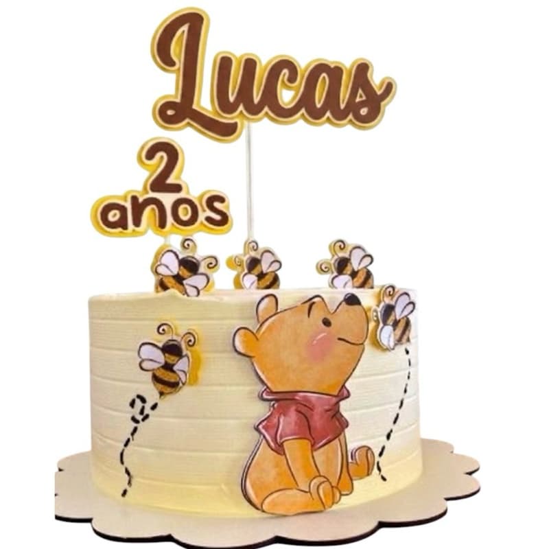 Topo de Bolo Mesversário Aniversário Personalizado Ursinho festa Pohh