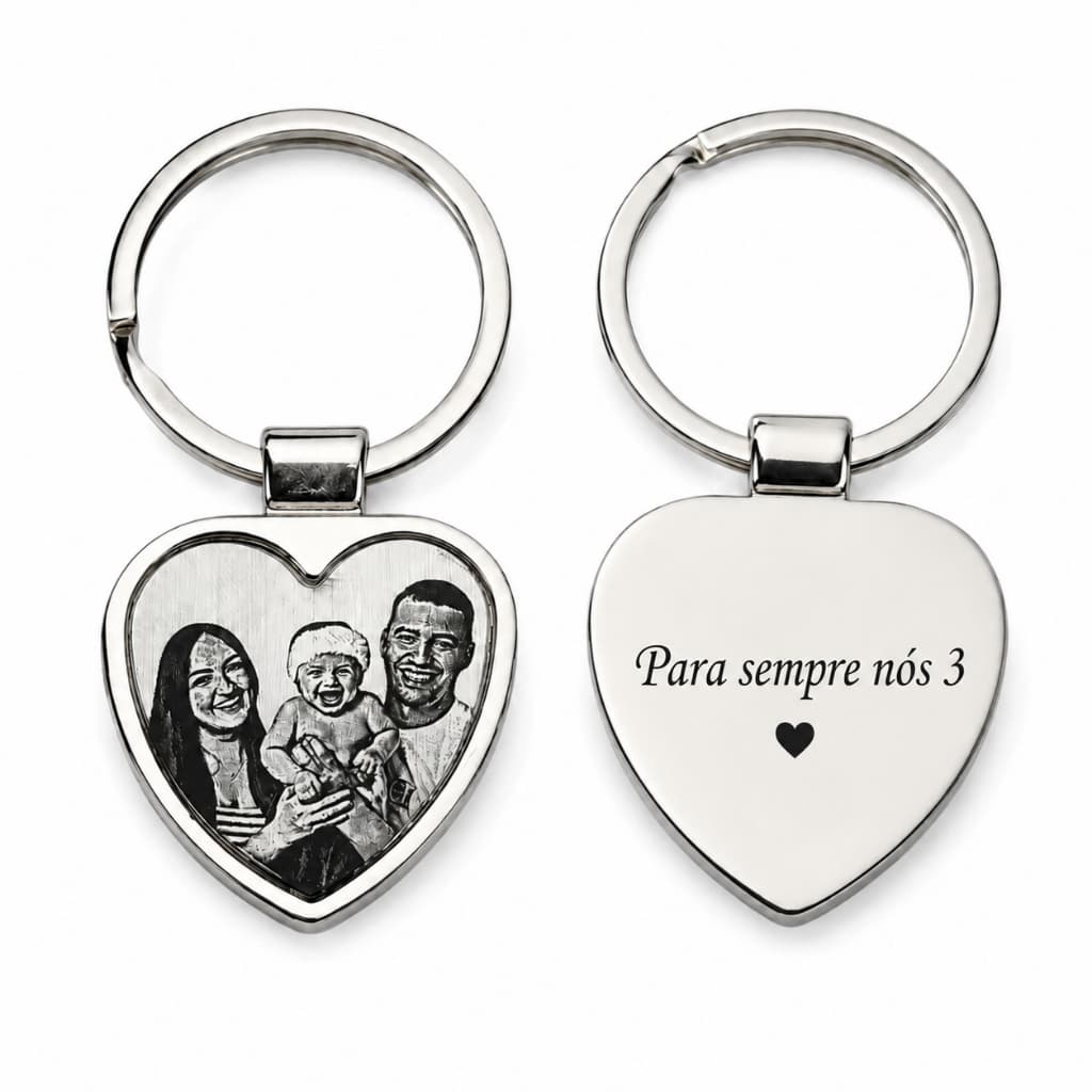 Chaveiro Coração Personalizado Foto Frase Nome Gravação a Laser Aço Inox, Presente Namorada Mãe Casal Filho