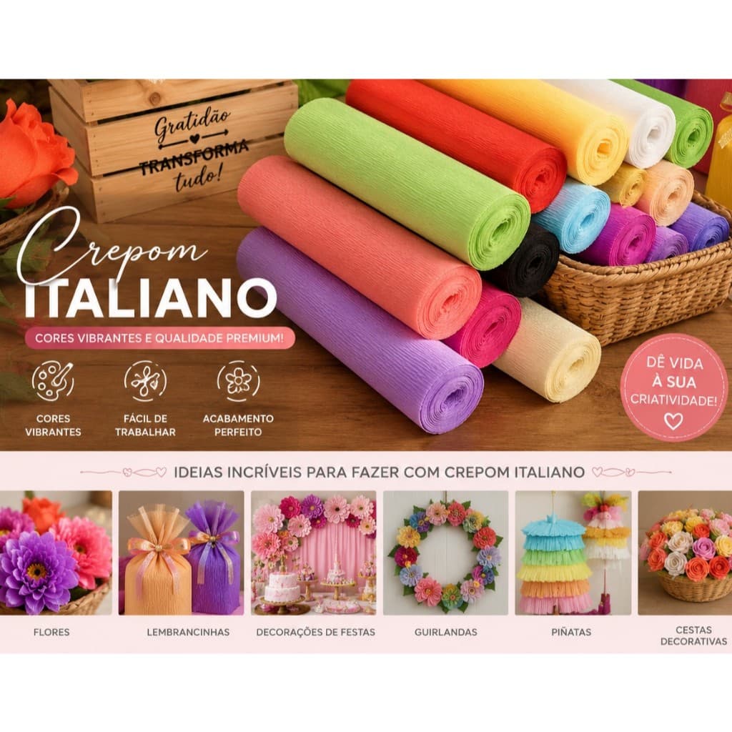 Papel Crepom Italiano 140g Flores Embalagem Bem casado Trabalho Escola Artesanato Decoração Festas Personalizados