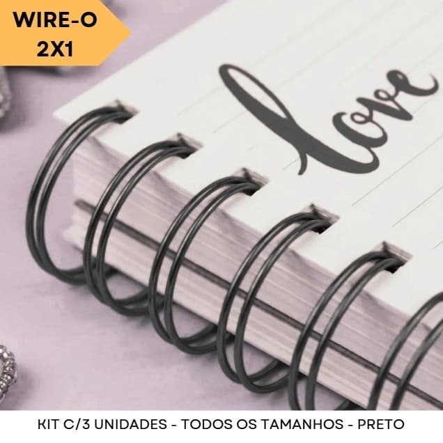 KIT C/03 - Wire-o PRETO /Garra Duplo Anel A4 passo 2X1