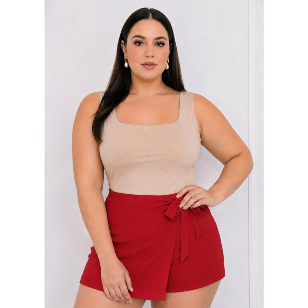 SHORT SAIA FEMININO PLUS SIZE COM ELASTICO E AMARRAÇAO LATERAL CASUAL CONFORTÁVEL