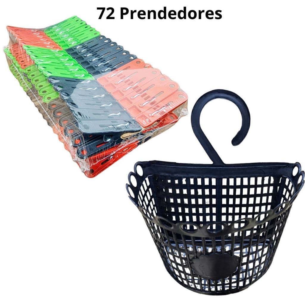 Kit 72 Pregadores Prendedores Plástico + Cesto Para Prendedores Para Roupas