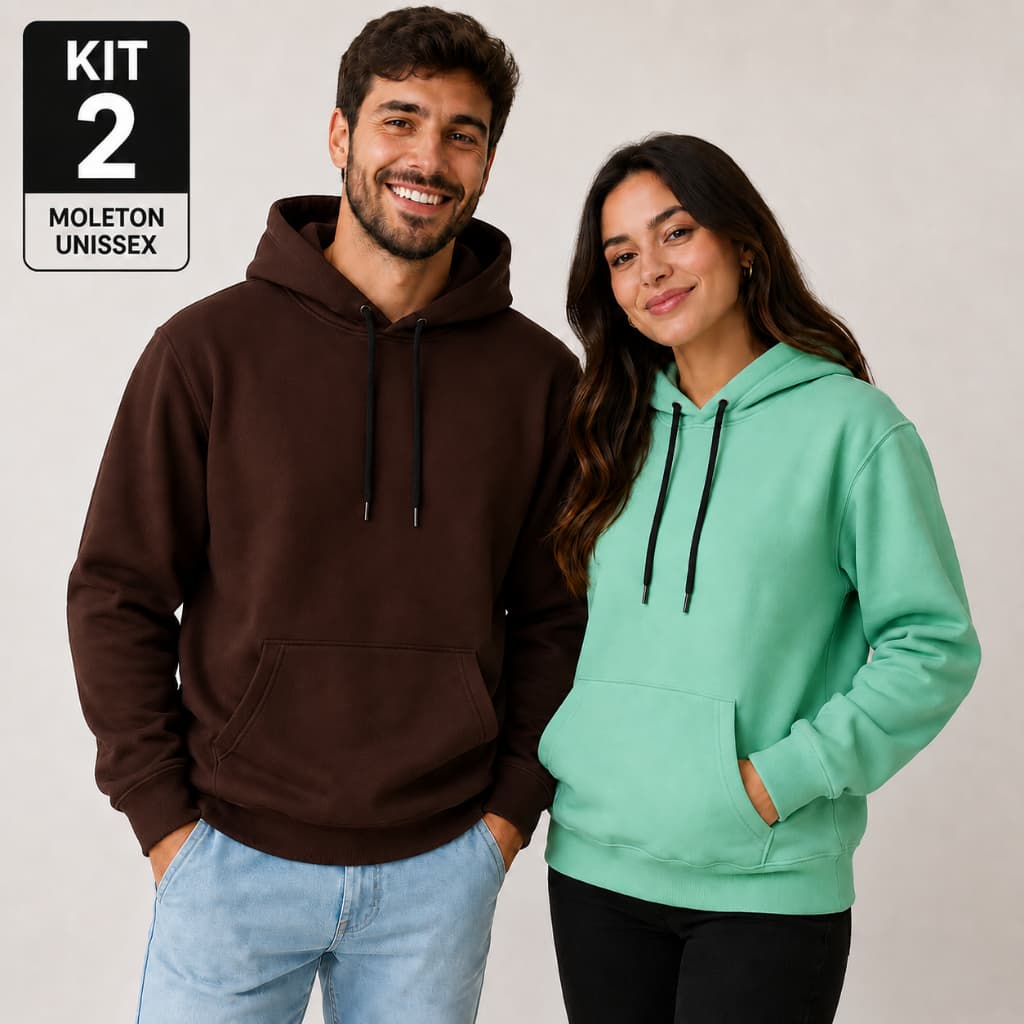 Kit 2 Moletom Canguru Com Capuz e Bolso  Liso Unissex Blusa Flanelado Masculino Feminino