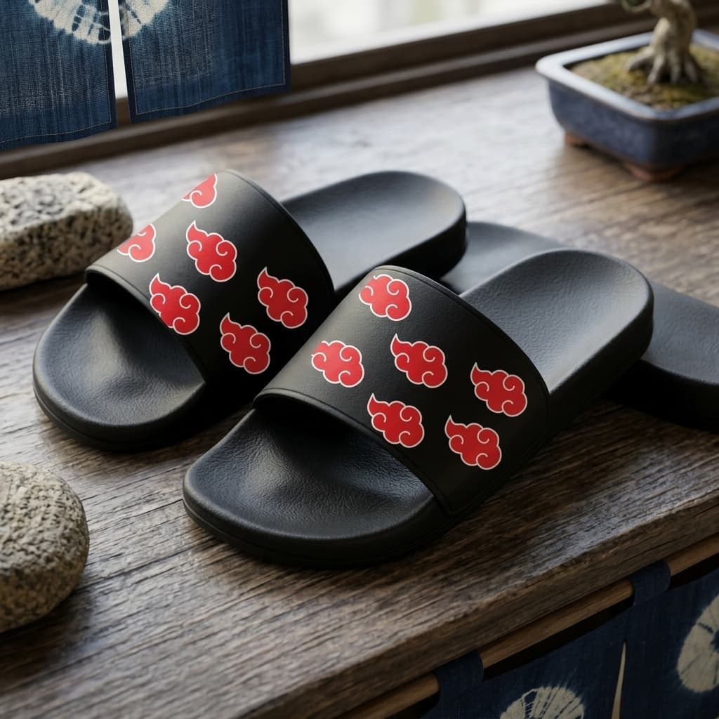 Chinelo Slide Naruto Akatsuki Preto Confortável