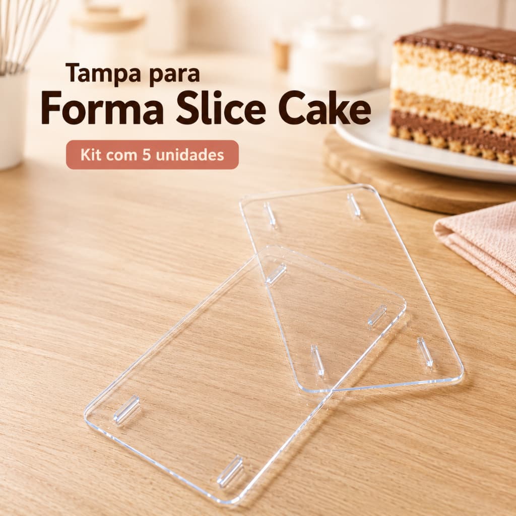 Kit 5 Tampas Slice Cake Acrílico Transparente Para Forma Fatia Bolo Premium