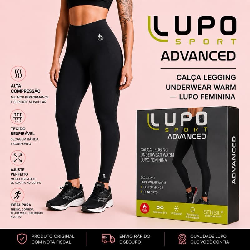 Calça Legging Underwear Warm Lupo Feminina Original Alta Compressão Térmica Academia Fitness Inverno