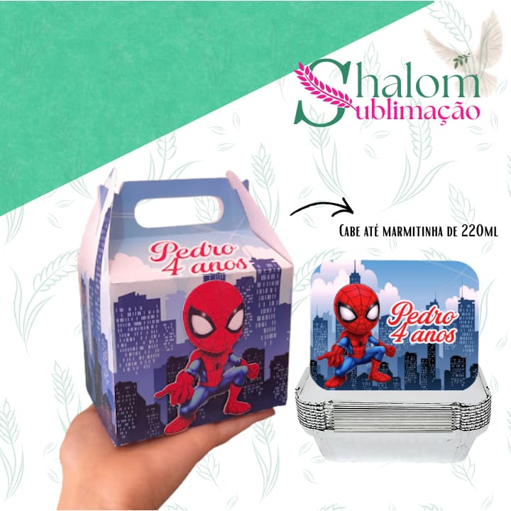 🕷️ Caixa Surpresa Homem-Aranha + Tampa para Marmitinha 220ml | Personalizada com Nome e Idade