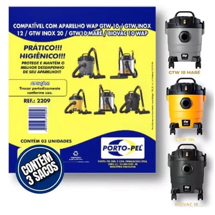 Saco para Aspirador de Pó Wap Gtw10 Gtw12 Kit 3 Unidades Porto Pel