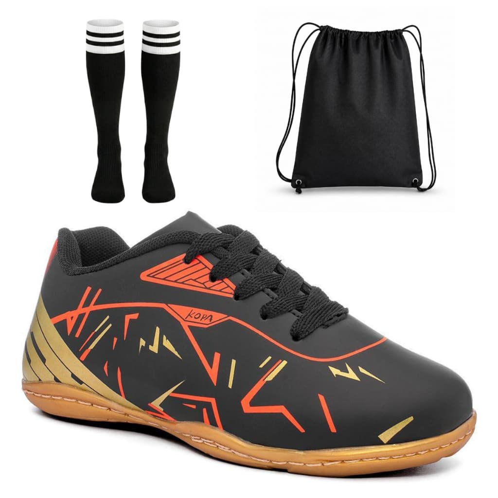 Kit Chuteira Masculino Infantil Mochila Meião Esportivo Quadra Campo Salão Antiderrapante Confortável 28 Ao 33