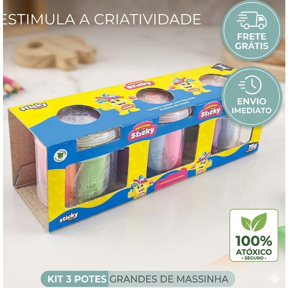 Kit Massinha De Modelar Infantil Potes Grandes Brinquedo Educativo Atóxico