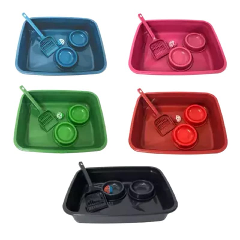 Kit Gato bandeja comedouro bebedouro pazinha e bolinha Kit higiene para gatos banheiro para gatos Caixa de areia gato
