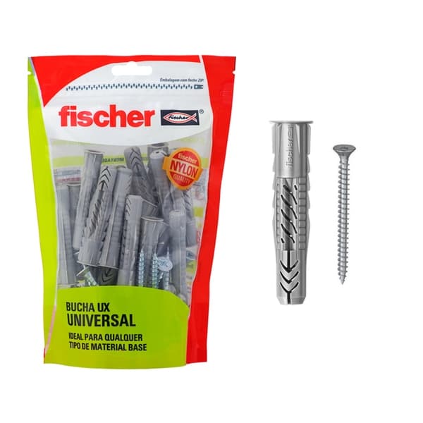 601039 Bucha Nylon 6mm Universal UX Com Parafuso 80 Peças Fischer