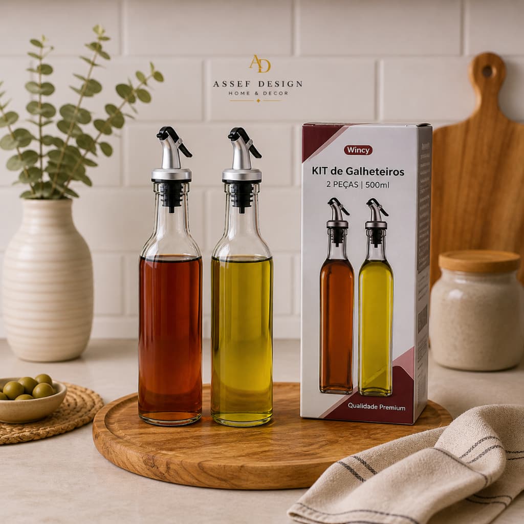 Kit 2 Galheteiro Vidro com Dosador Inox Anti Gotejamento 500ml – Dispenser Elegante para Cozinha