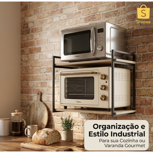 Suporte Para Microondas E Forno Elétrico Parede Prateleira Cozinha Industrial Multiúso 70x40