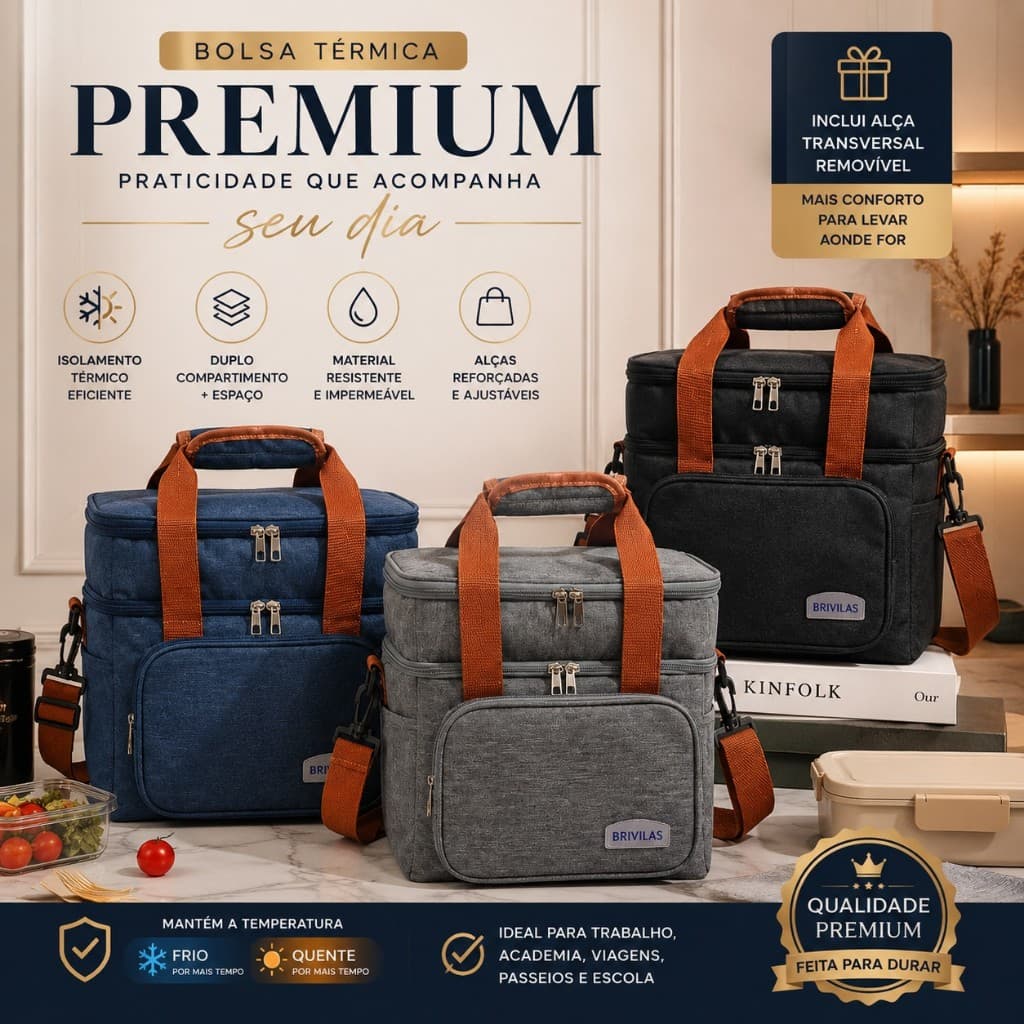 Mochila térmica para almoço com grande capacidade, ideal para viagens e piqueniques (dois modelos)