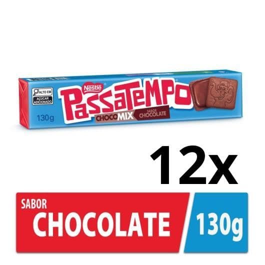 Kit com 12 Biscoito Recheado Passatempo Chocomix Chocolate 130g cada