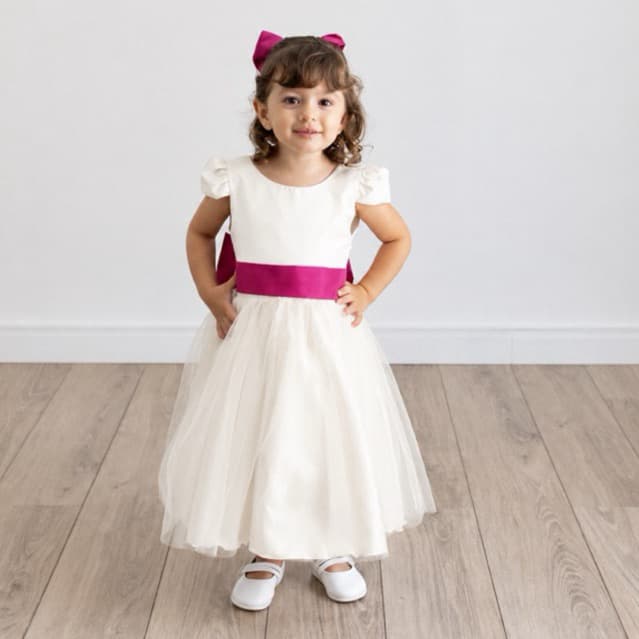 Vestido Longo Damia Cru Off White Infantil Faixa (Verde musgo, Verde Cha, Oliva, Azul, Rosa) REF4166